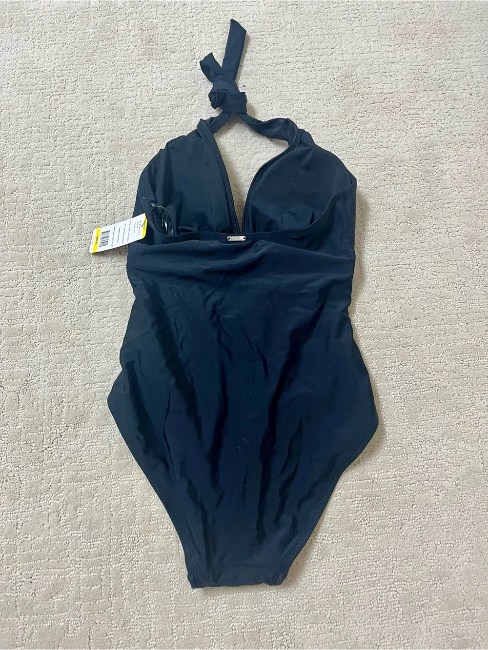 DKNY Black Halter Ruched One-Piece Swimsuit women’s M NWT - Picture 2 of 6